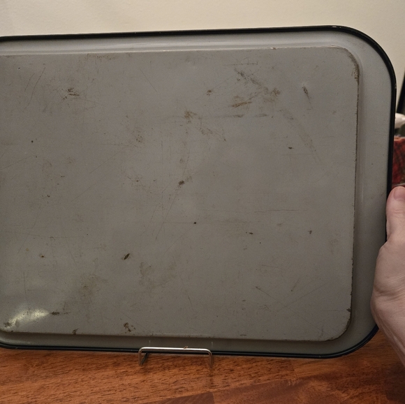 vintage hand painted toleware black floral metal tray - Picture 3 of 5